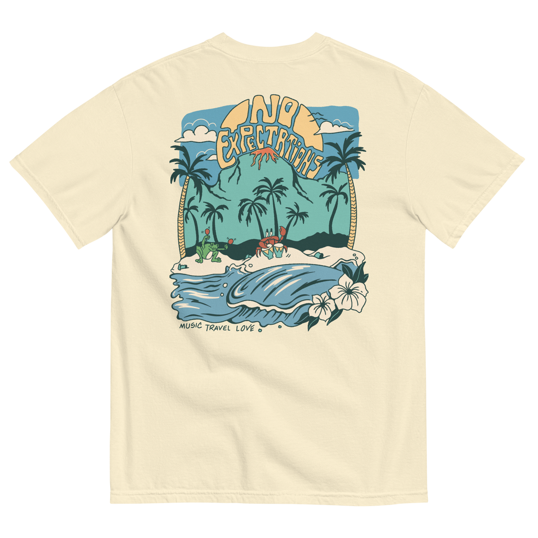 Soft and Durable Comfort Colors short sleeve t-shirt featuring the Island Beats Design part of the No Expectations brand collection Ivory