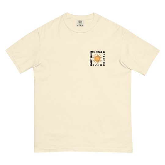 Soft and Durable Comfort Colors short sleeve t-shirt featuring the phrase 'Expect Nothing - Gain Everything,' part of the No Expectations brand collection IVory