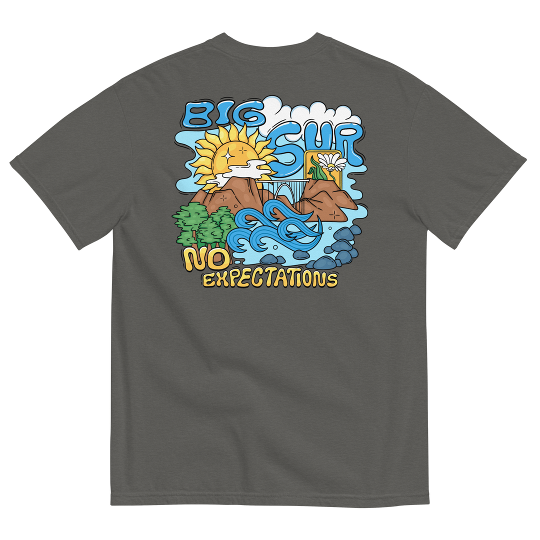 Soft and Durable Comfort Colors short sleeve t-shirt featuring the a design based around Big Sur, part of the No Expectations brand collection Pepper