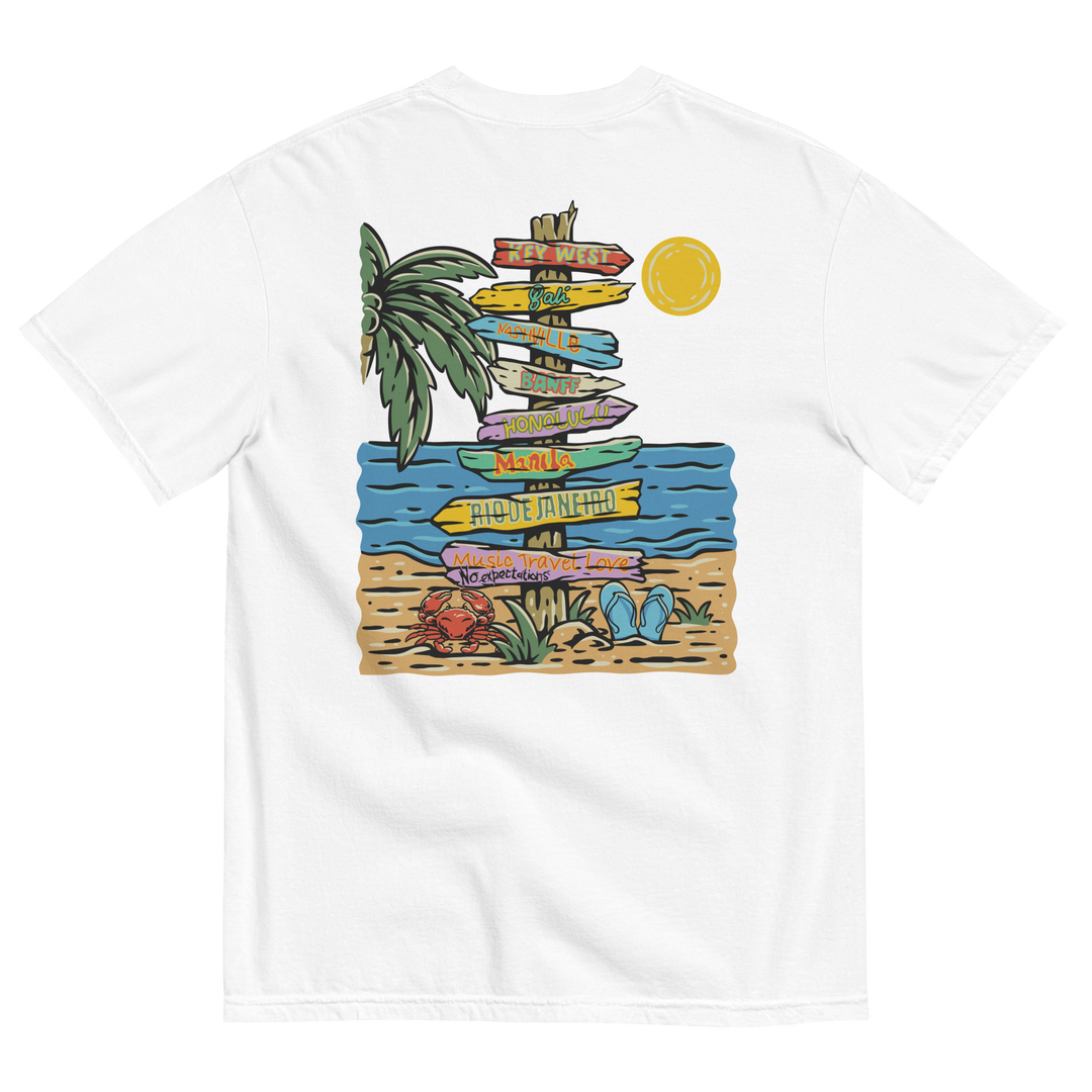 Soft and Durable Comfort Colors short sleeve t-shirt featuring a 'Wanderlust' design part of the No Expectations brand collection White