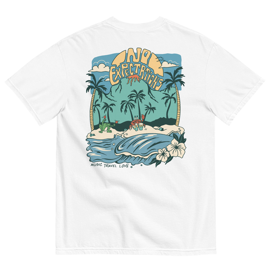 Soft and Durable Comfort Colors short sleeve t-shirt featuring the Island Beats Design part of the No Expectations brand collection White