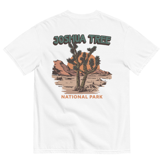 Comfort Colors short sleeve t-shirt featuring a Joshua Tree National Park-inspired design, part of the No Expectations brand collection White