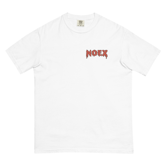 Soft and Durable Comfort Colors short sleeve t-shirt featuring a skeleton surfing with an American flag, part of the No Expectations brand collection White