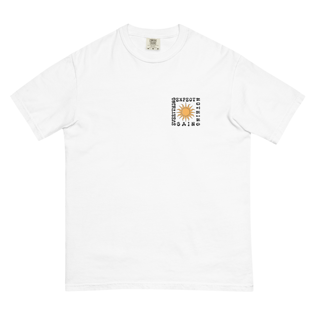 Soft and Durable Comfort Colors short sleeve t-shirt featuring the phrase 'Expect Nothing - Gain Everything,' part of the No Expectations brand collection White