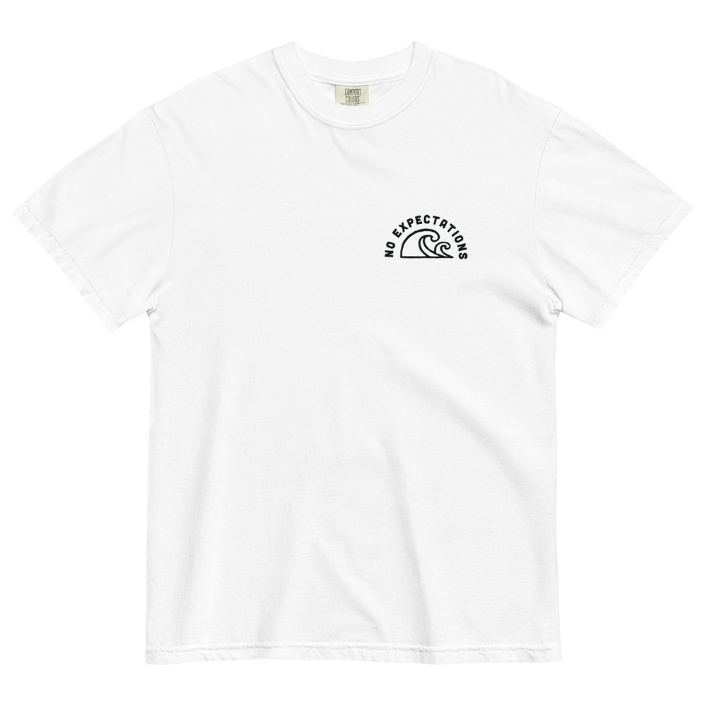 Soft and Durable Comfort Colors short sleeve t-shirt featuring the a design based around Big Sur, part of the No Expectations brand collection white